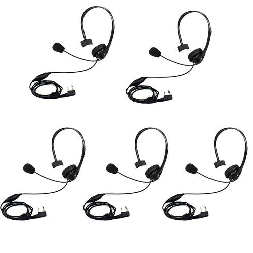 Retevis Overhead Walkie Talkie Headset with Boom Mic, 2 Pin, for RT22 RT68 RT21 H-777 RT86 RT19 RB26 RB45, Compatible with Kenwood Arcshell Walkie-Talkie, Two Way Radio Headset(5 Pack)
