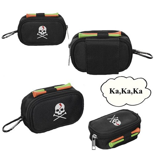Mimeile Skull Golf Ball Pouch Tee Organizer Bag Accessory Holder Waist Belt Polyester Key Storage Marker Component Pocket Zipper Hook Durable Sports Small Black Gift for Dad Men Women