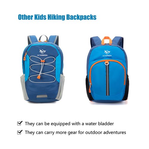 Ivygreen Kids Hydration Backpack, Hiking Backpack for Boys or Girls with 1.5L Water Bladder (Blue - Medium)