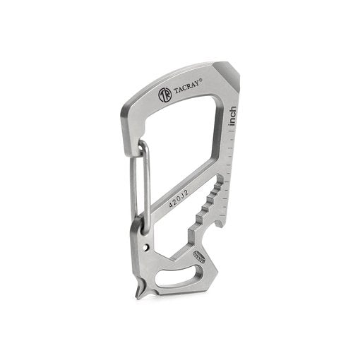 TACRAY Carabiner Keychain Clip, Stainless Steel key holder with Anti-Lost and Quick Release clip, Multitool keychain Bottle Opener and ruler, Easy Carry Backpack Clasp.