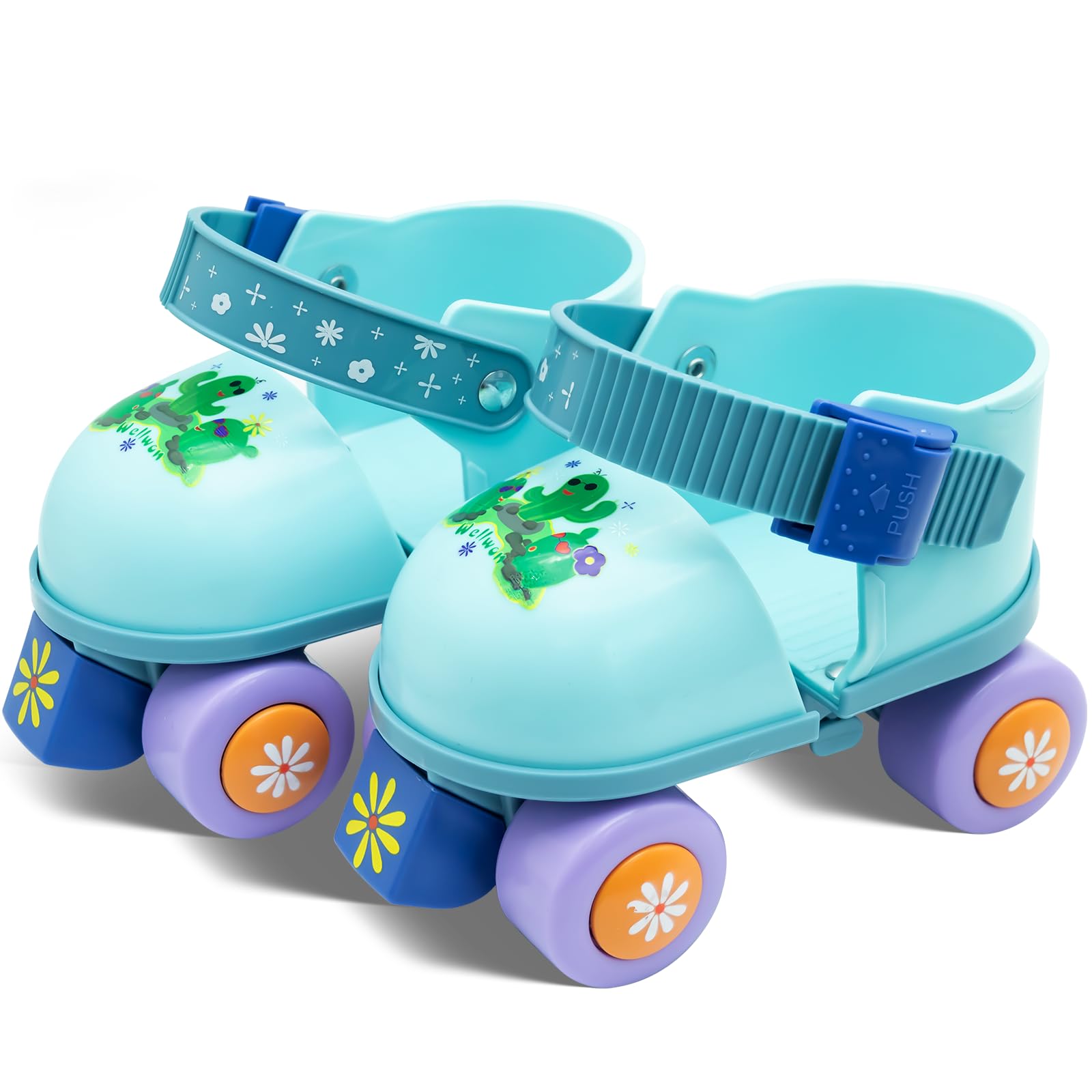 WELLWON Kids Roller Skate for Girls Boys, Adjustable Inline Toddler Rollerskates, Children Beginner Roller Skates Quad-Style 4 Wheel for Indoor Outdoor Sports, Easy Training