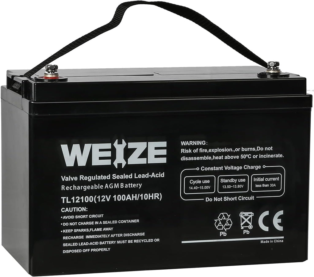 Weize Deep Cycle AGM Battery - 12 Volt 100Ah | Maintenance-Free, 1150A Max Discharge for RV & Solar