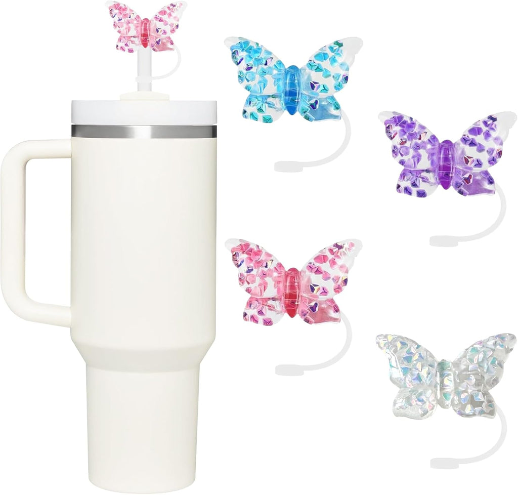 Stanley - Silicone Straw Cover Set - 4 Pcs Butterfly Topper for 30 & 40oz Tumblers - Fits 10mm Straws