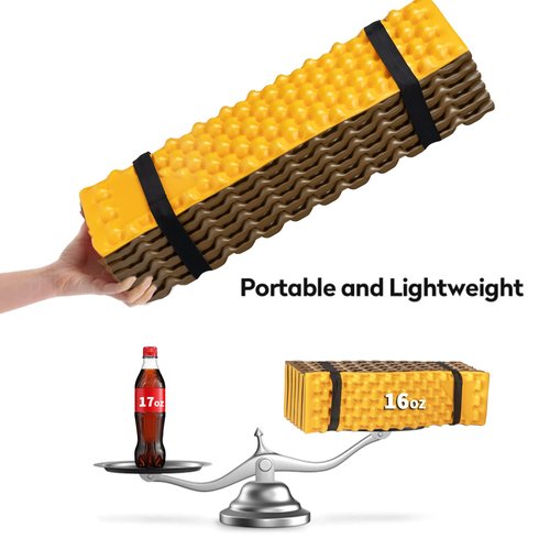 1PCS Yellow Foam Camping Pads for Hiking, Ultralight Closed Cell Mattress, Waterproof Soft Mat for Adults, Wide Picnic Yoga Mats, Folding Sleeping Pad for Outdoor Backpacking