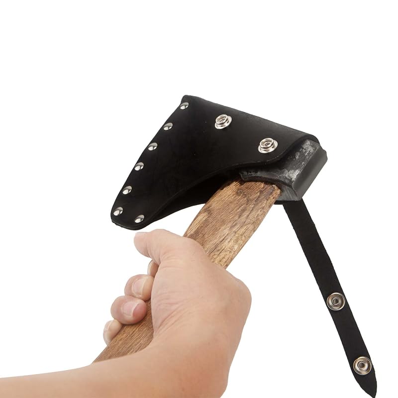 Black Leather Hatchet Sheath with Adjustable Carabiner - 14x13cm Protective Axe Cover