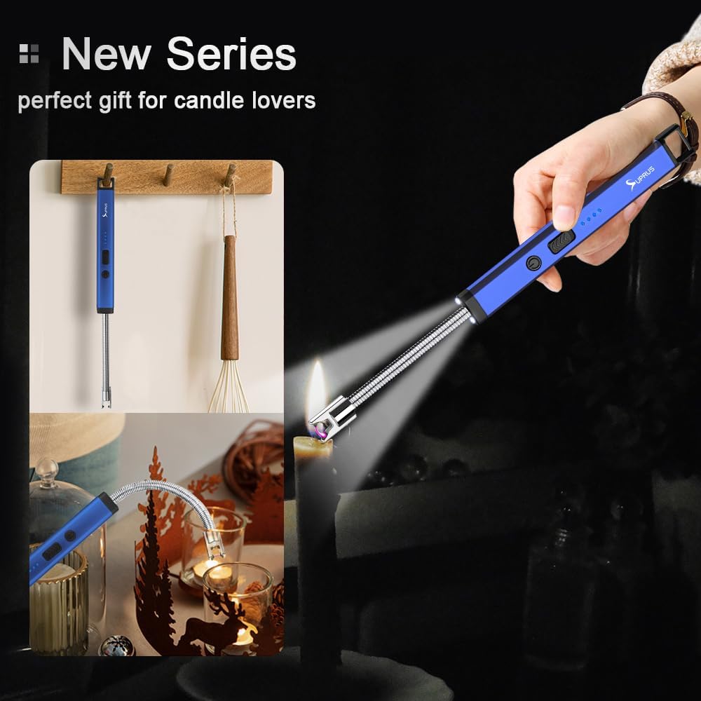 SUPRUS Rechargeable Candle Lighter - Electric Arc with Triple Safety & Stainless Steel Shell | Blue