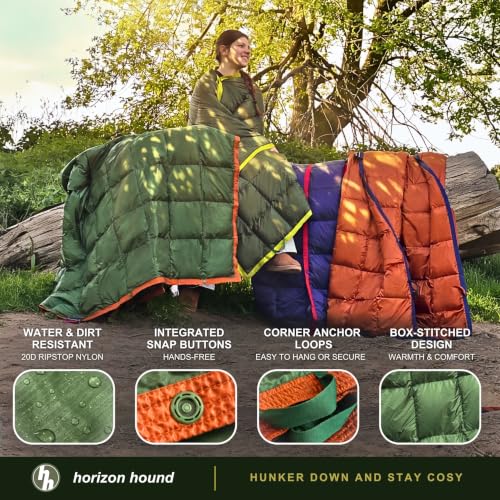 Horizon Hound Forest Green 77 x 50-Inch Down Camping Blanket 650 Fill Power Ultralight Waterproof Quilt