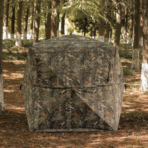 Lenotos 270° See-Through Hunting Blind - Pop Up Ground Blind for 2-3 People, Camouflage, Silent Windows, Portable Durable Ground Blind for Deer & Turkey Hunting - Variation 1013