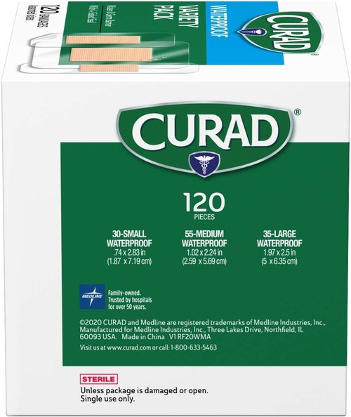 Curad Waterproof Bandage Variety Pack - 120 Assorted Bandages in 3 Styles for All Your Needs