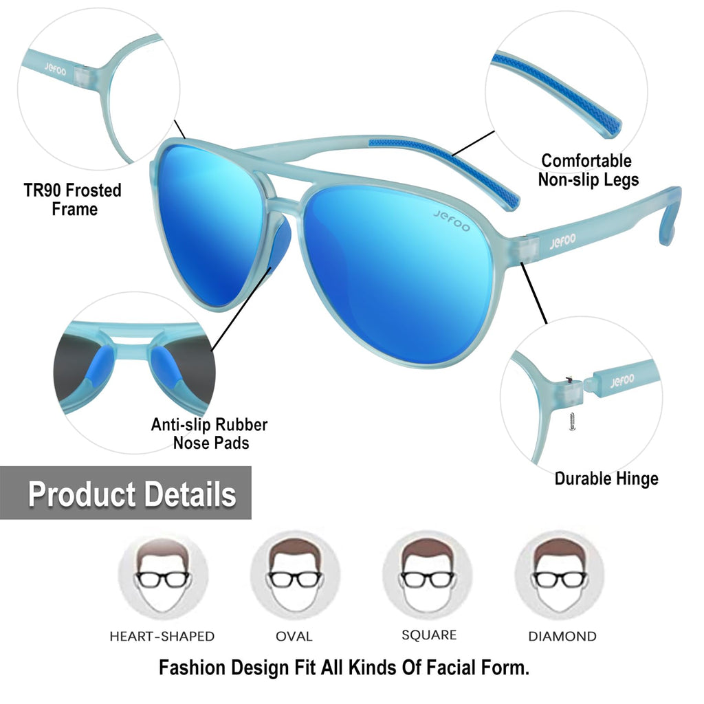 Jefoo Polarized Aviator Sunglasses for Women Men Retro Trendy Sports Sunglasses for Outdoor UV400 Protection