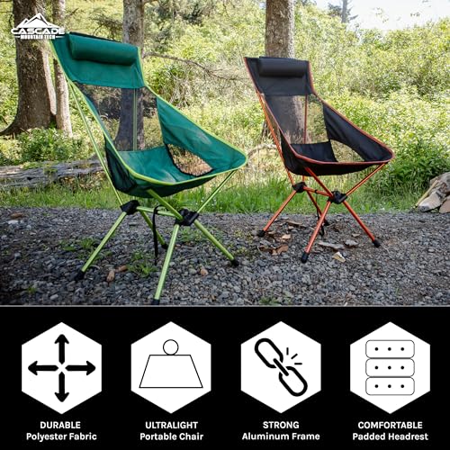 Lightweight Outdoor Camp Chair with Headrest & Carry Case - Green