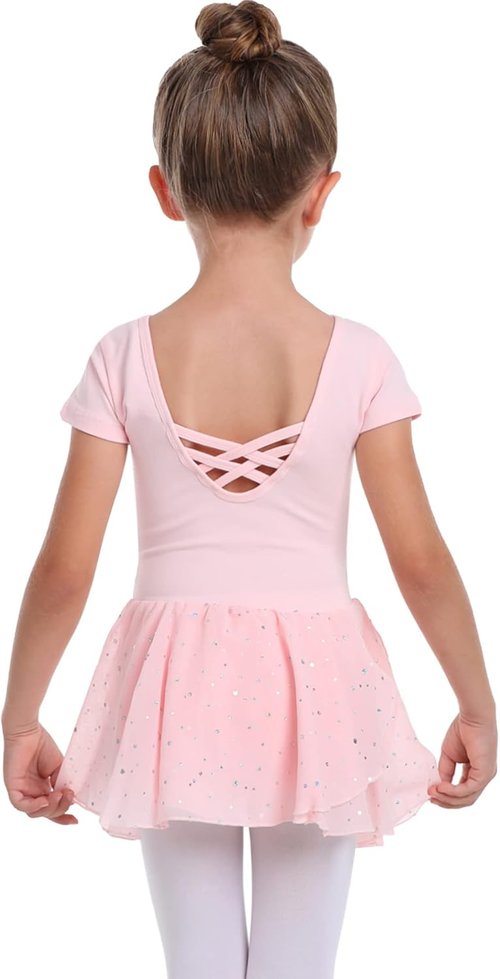 Danswan Toddler Girls' Ballet Leotard Dress - Long Sleeve Tutu Outfit with Glitter Skirt