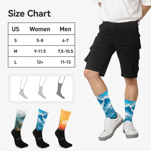 Toe Socks for Men and Women Cool-max Athletic Running Five Finger Socks Breathable Lightweight Crew 3 Pairs Medium
