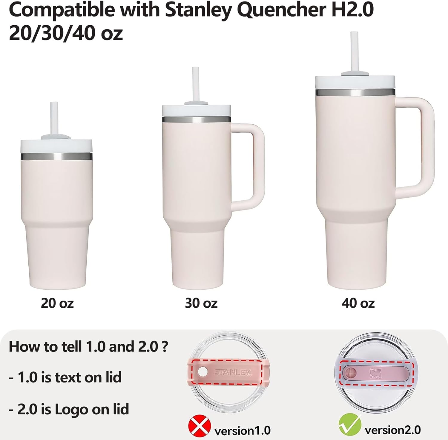 Silicone Spill Stopper Set - Compatible with Stanley Cup 2.0 | 30oz & 40oz with Straw Cover (Set of 2, Rose Quartz)