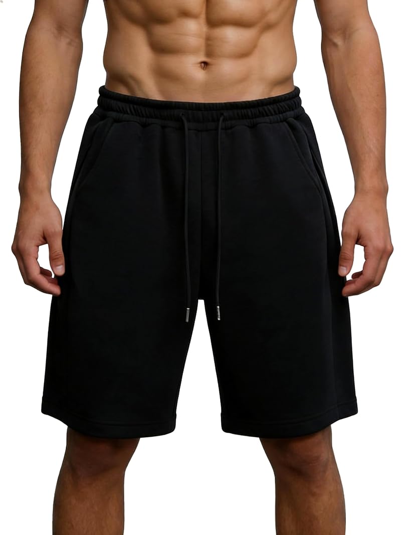 Men's Baggy Gym Shorts with Pockets - Y2K Wide-Leg Sweat Shorts, Black, Large