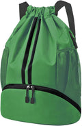 Hoedia Sports Drawstring Backpack - Waterproof Gym Bag with Shoe Compartment | Dark Green