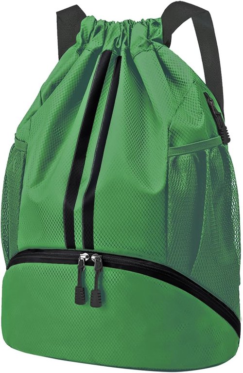 Hoedia Sports Drawstring Backpack - Waterproof Gym Bag with Shoe Compartment | Dark Green