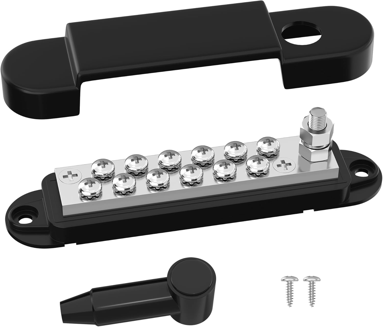 RVBOATPAT Marine Bus Bar - 12V 150A Power Distribution Block with 1/4" Stud & 12 #8 Terminal Screws