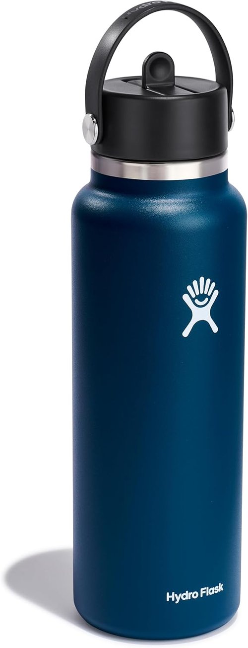 Hydro Flask Water Bottle - Insulated Stainless Steel with Wide Straw Lid | 40 Oz Indigo Blue, Leakproof
