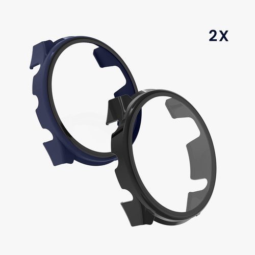 kwmobile Cover Compatible with Garmin Forerunner 965 Covers - 2X Tempered Glass with Plastic Frame - Black/Dark Blue