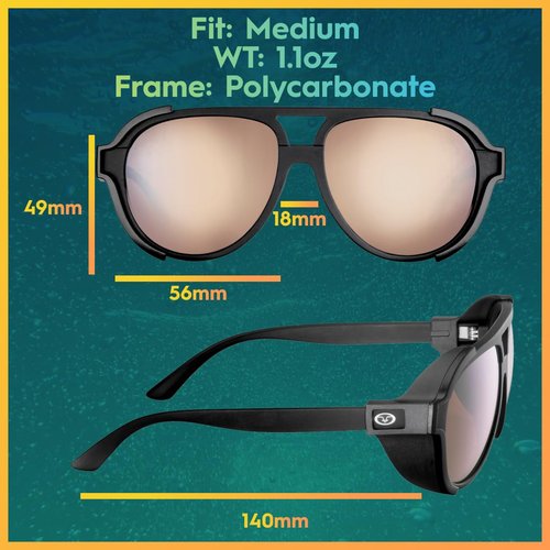Flying Fisherman Legasea Polarized Sunglasses with Removable Side Shields, Matte Black/Copper-Silver Mirror - For Fishing, Outdoor Sports, UV Protection