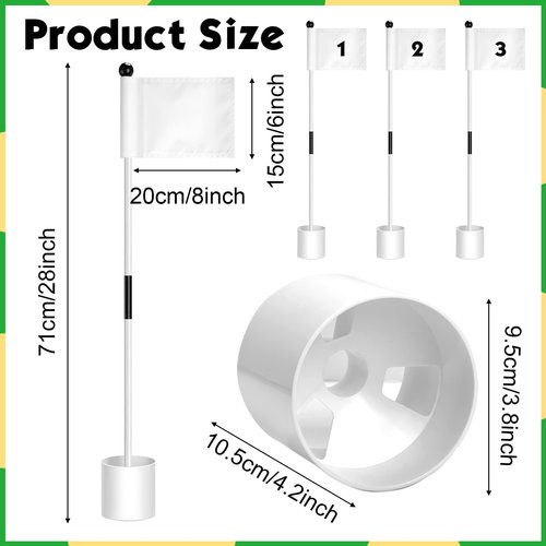 Lenwen 6 Set Golf Flagstick Golf Pin Flag Hole Cup Set Putting Green Poles Nylon Practice Portable Putting Green Gifts for Yard Backyard Garden Driving Range(3ft,Simple)
