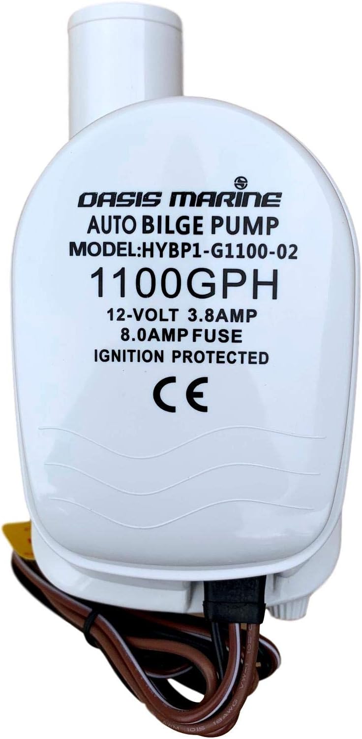 OASIS MARINE 1100 GPH Automatic Bilge Pump - Built-In Float Switch, Quiet Operation, Stainless Steel Shaft