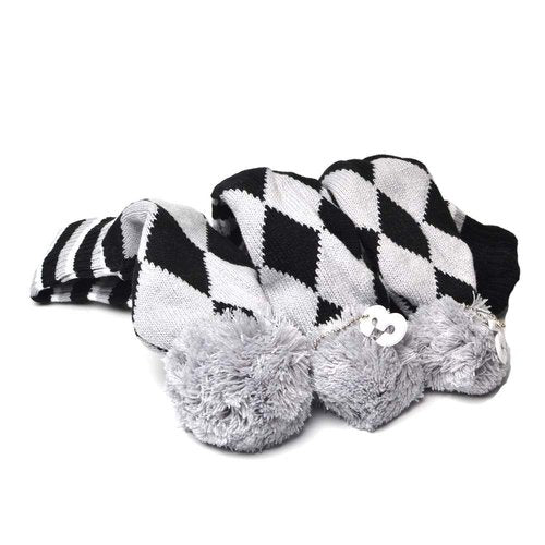 GOOACTION 3PCS Knitted Golf Head Covers 1-3-5 for Driver and Fairway Woods with Long Neck Design Vintage Argyle Gray and Black Sock Pom Pom Golf Club Head Covers Set