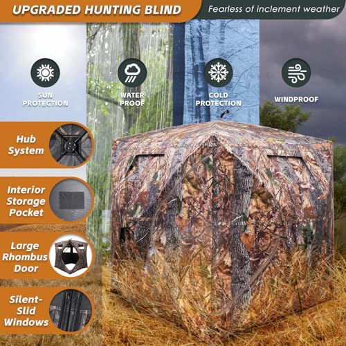 FUNHORUN 2-3 Person Diamond-Shaped Door Hunting Blind with 360 See-Through Panels and Waterproof Floor Mat
