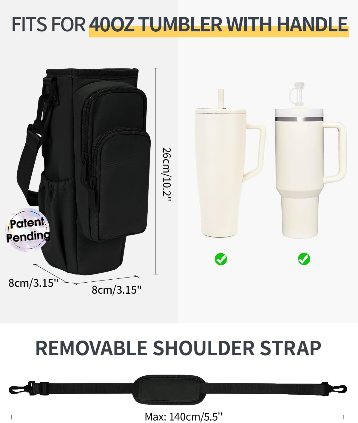 Sportsnew Water Bottle Carrier Bag - Insulated Holder with Phone Pocket for 30oz/40oz Tumblers
