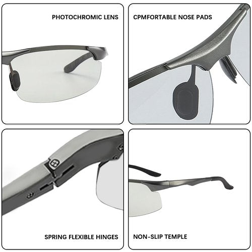 KISSOUL Photochromic Sports Polarized Sunglasses Al-MgAlloy Frame Outdoor sunglasses For Men Women Day & Night Driving Glasses