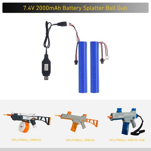 AUDEEKON 2 Pack 7.4V 2000mAh Battery Splatter Ball Battery Pack Accessories for SRB1200 400 400-SUB Airsoft, Charging Cable Included