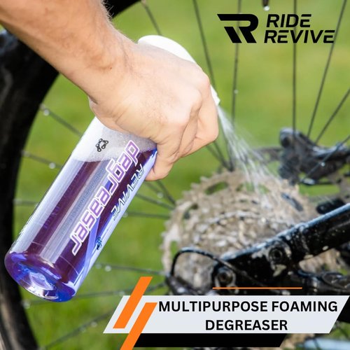 Revive Degreaser – Professional Bike Chain & Drivetrain Cleaner (16oz) – Biodegradable Foaming Spray – Edgeless Microfiber Cloth Included