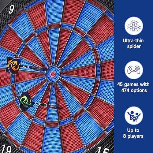 Electronic Dart Board with Wooden Cabinet, 45 Games, LED Score & Voice Prompts