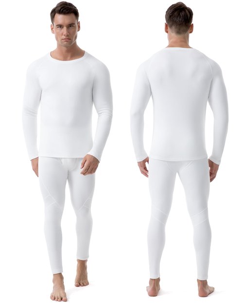 Runhit Long Johns Thermal Underwear for Men Cold Weather Long Underwear Fleece Lined Base Layer Thermal Pants and Shirts Set (Crewneck,White,Large)