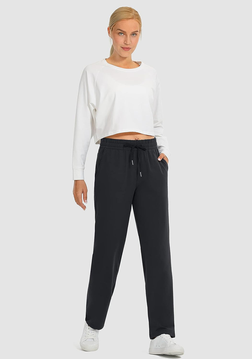 SANTINY Women's Cotton Sweatpants - Casual Yoga Lounge Pants with Pockets | Open Bottom Design