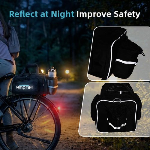 Bike Bags for Bicycle Rack Bags with Reflective Strips, 900D 18-20L Water Resistant Ebike Saddle Bag with Rain Cover, Multifunctional Backpack Shoulder Bag for Night Cycling Commuter Outdoor Travel