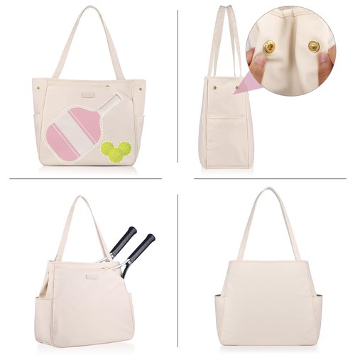 CHICECO Tennis Tote Bag for Women, Large Tennis Racket Bag, 2 Racket Capacity, Beige