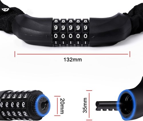 MEETLOCKS 3.2ft Bike Chain Lock - 5-Digit Combination High Security Anti-Theft Lock for Bicycle, Scooter, Motorcycle, Door, Gate