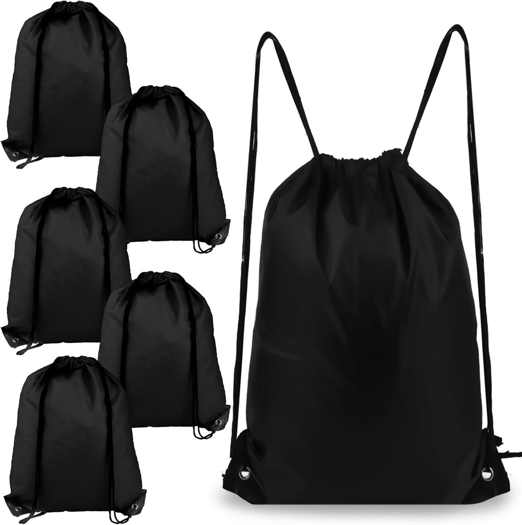 Skiennix Drawstring Backpacks - Medium Black Sports Bags for Gym, Travel & Beach Activities