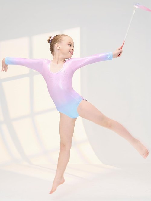 Gogokids Gymnastics Leotards - Sparkly Rhinestone Long Sleeve Dance Unitards for Girls 3-12 Years