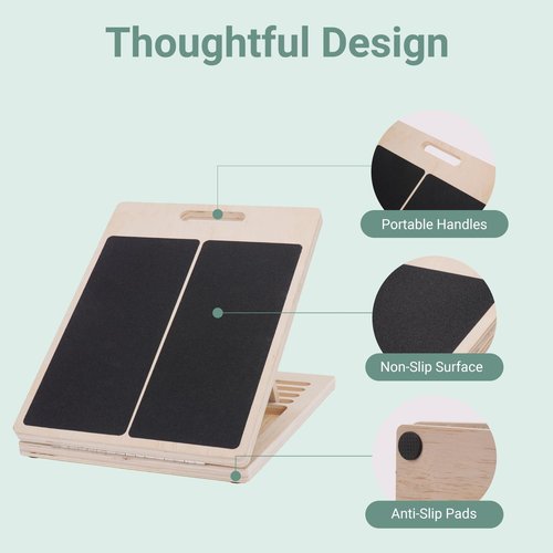 Reoceing Portable Wooden Slant Board for Calf Stretching, Adjustable 5-Angle Incline Board for Ankle, Heel & Foot Exercise, 400lb Capacity, Includes Training Poster