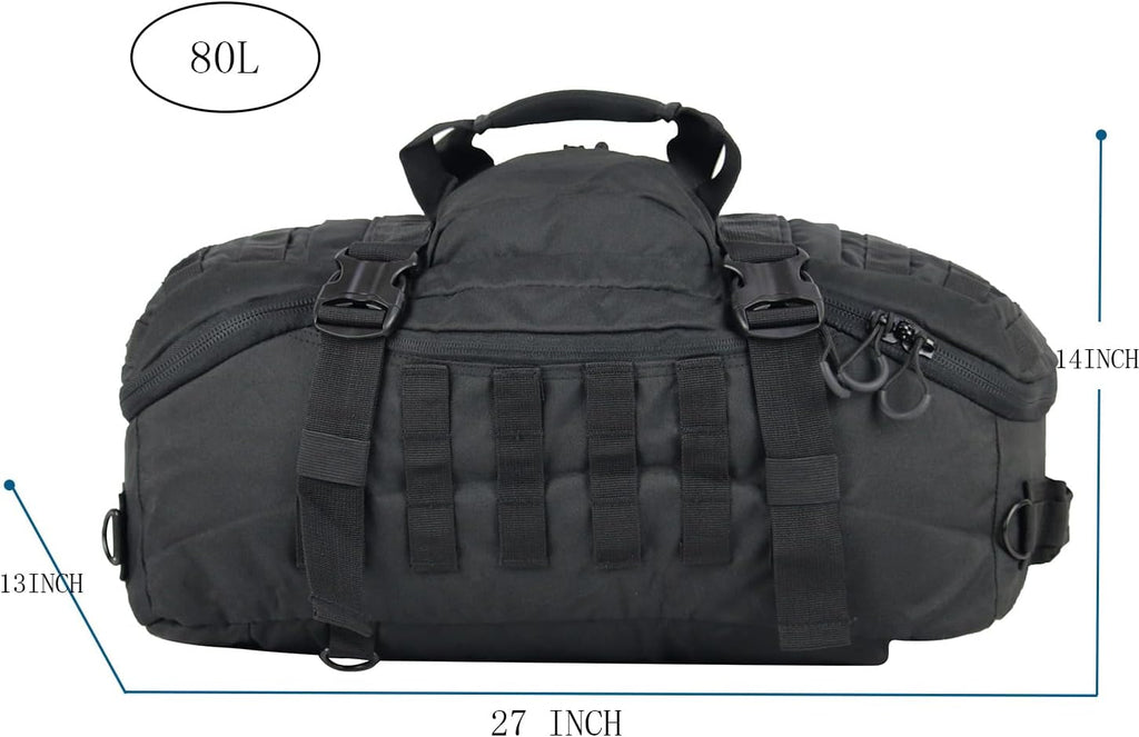 Skiennix Gym Backpack - Versatile 3-Way Carry Sports Duffel Bag | Black, 85L Capacity