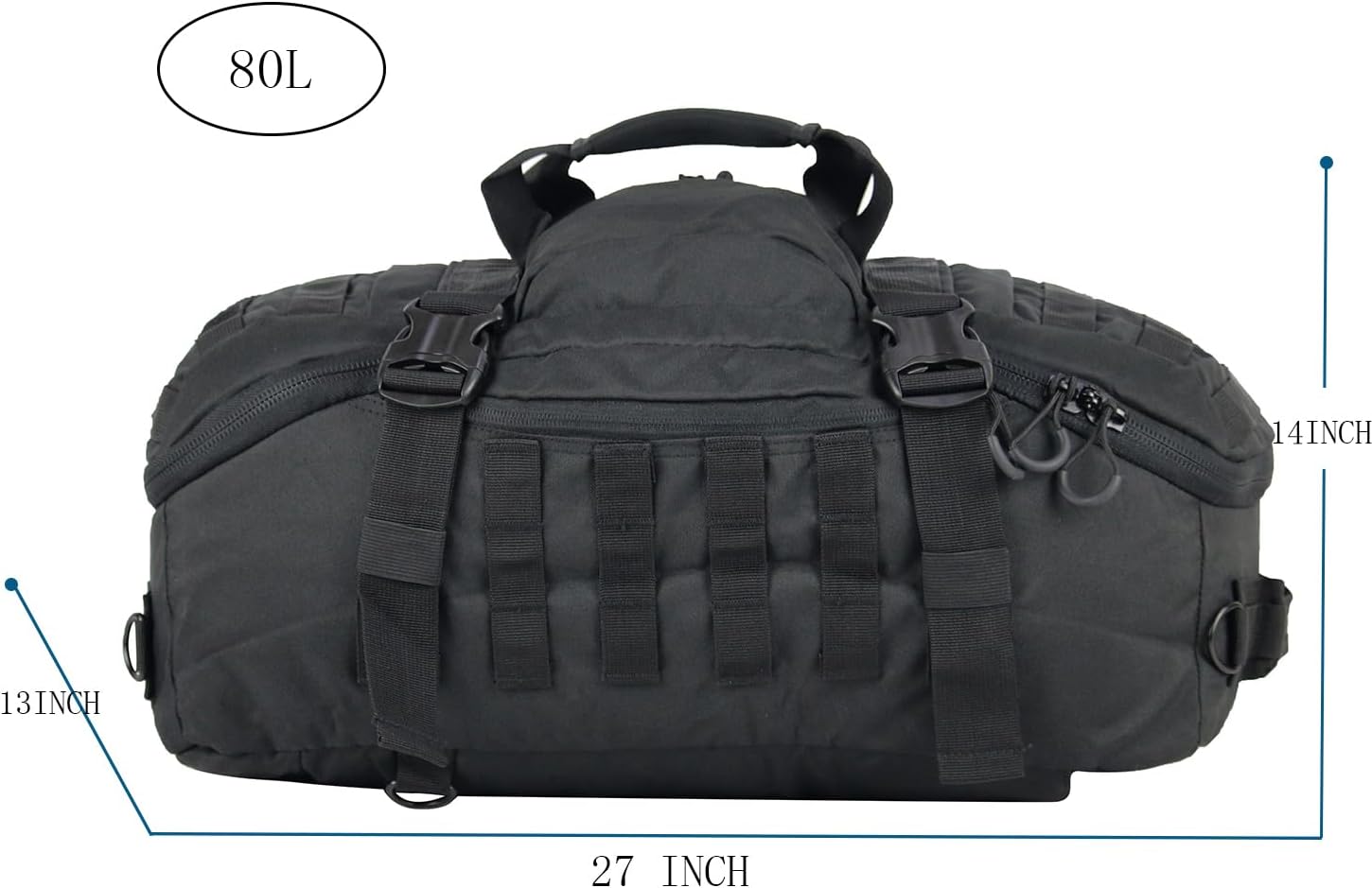 Skiennix Gym Backpack - Versatile 3-Way Carry Sports Duffel Bag | Black, 85L Capacity