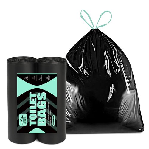 Sckee 50 Pack Heavy-Duty Waste Liners, Leak-Proof Potty Bags with Drawstring, Portable Toilet Buckets Bags for Hiking, Car Travel, Truck, RV, Boating, Road Trips & Outdoor Use (8 Gallon)