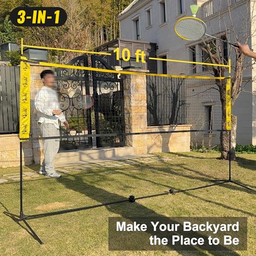 10 ft 3-in-1 Portable Badminton Volleyball Pickleball Net Set for Backyards