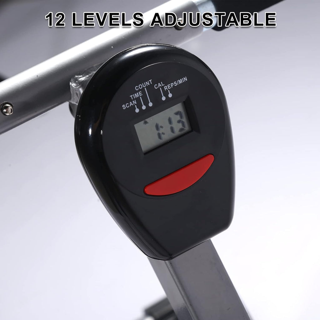 YSSOA Rowing Machine - Ergometer with 12 Adjustable Resistance Levels & Digital Monitor | 260 lbs Capacity - Black