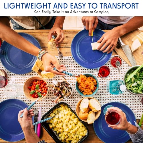 Sawysine 8 Pack 10-Inch Blue Enamel Camping Plates - Durable Outdoor Dinnerware