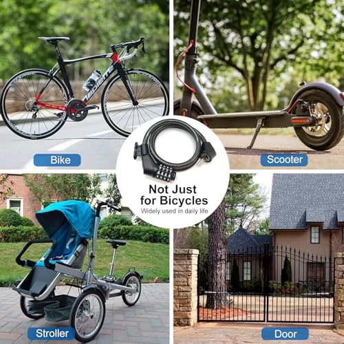 NDakter 6ft Black Bike Cable Lock with 4-Digit Resettable Combination, Braided Steel