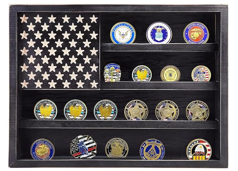 Military Challenge Coin Display Case Wall Mount Shadow Box for Medals and Souvenirs